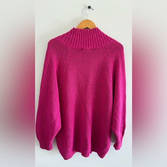 OHI Vintage Y2K Cable Knit Sweater Pink Deep V Neck Fit Sleeves slouchy style M - Picture 6 of 7
